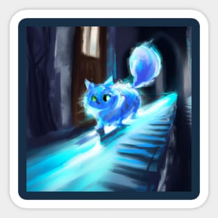 Fluffy Blue Cat Imagines this Long Hallway is a Piano Sticker